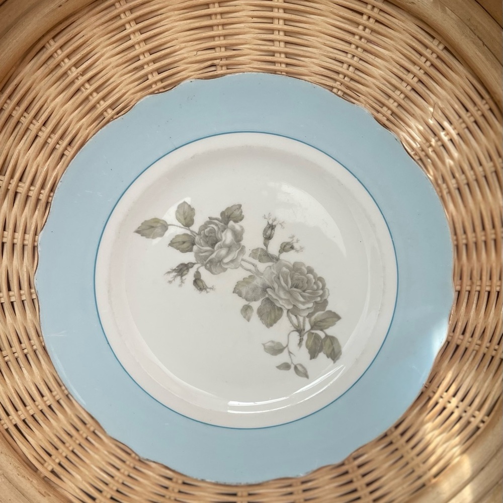 Vintage Crown Staffordshire England blue & gray floral plate